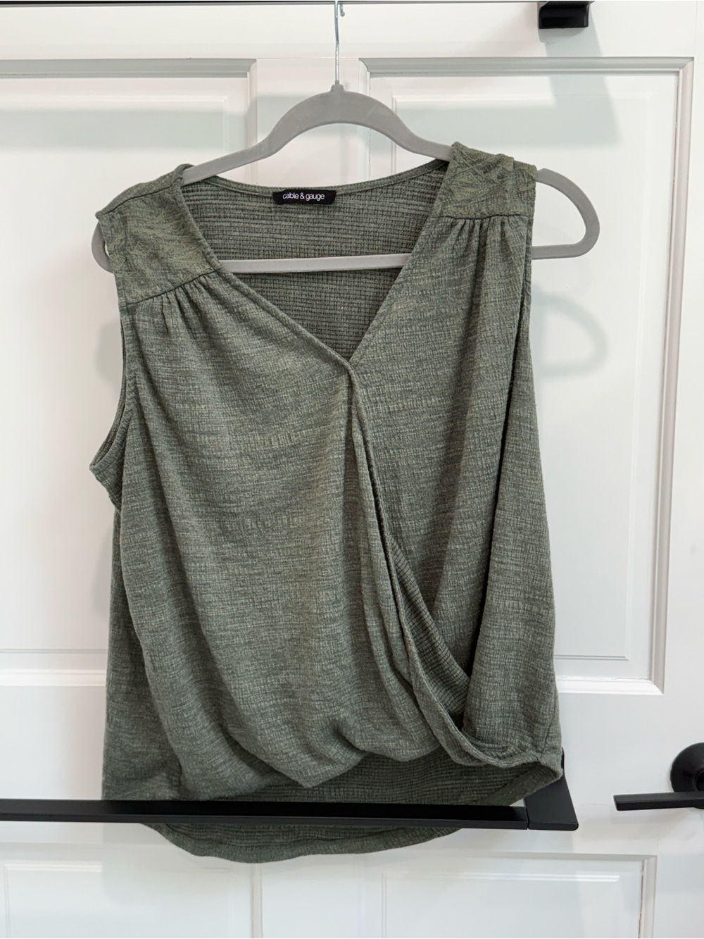 Cable & Gauge Olive Wrap-Front Sleeveless Top